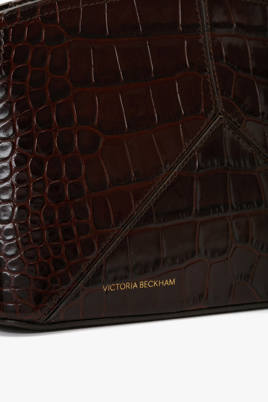 Victoria Crossbody Bag In Dark Brown Croc Embossed Leather