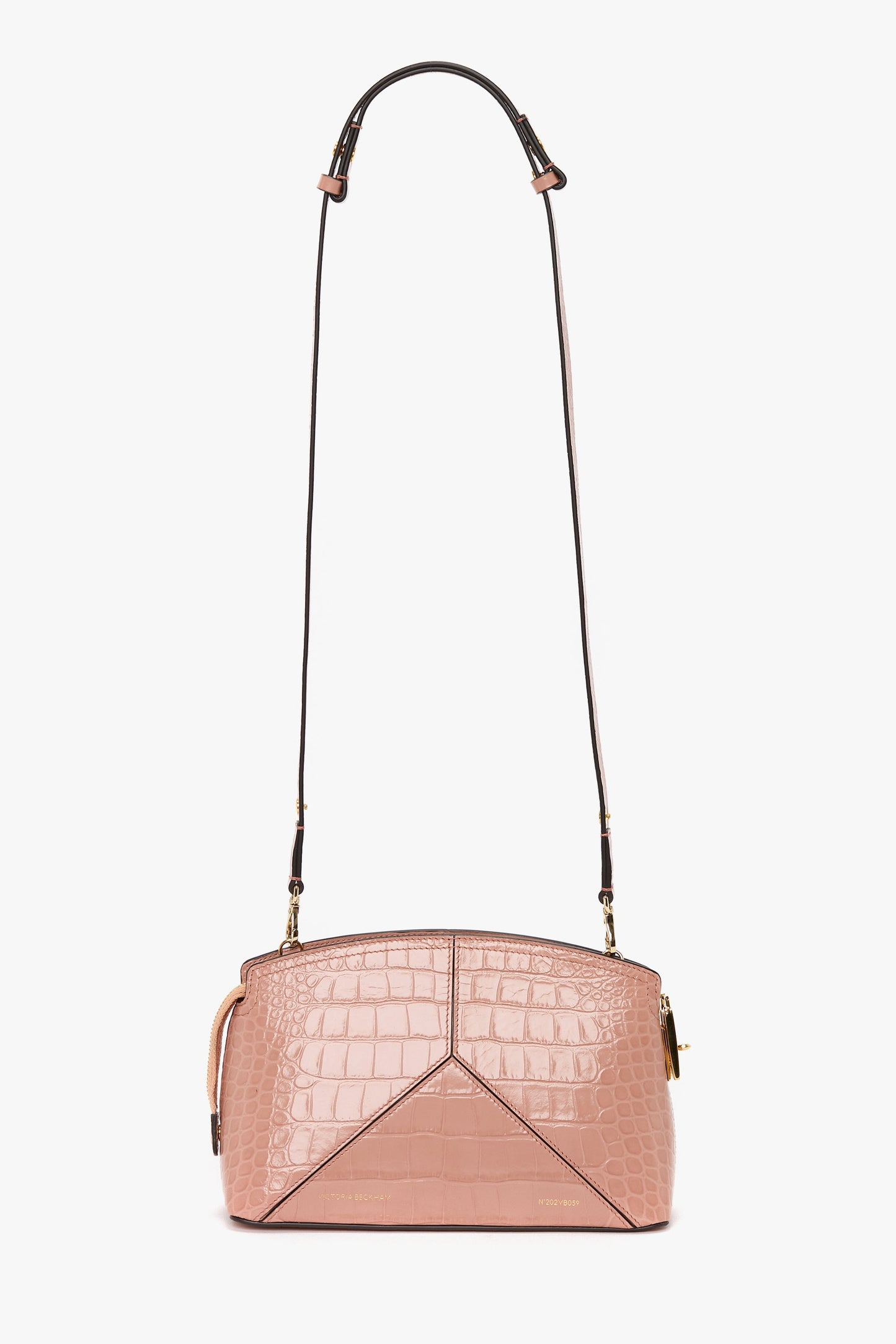 Victoria Crossbody Bag In Blush Pink Croc Embossed Leather