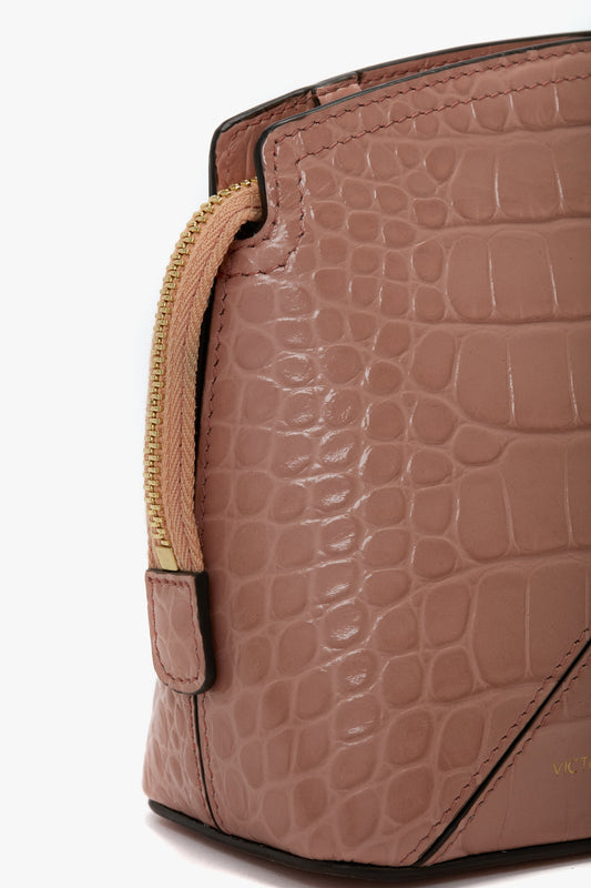 Victoria Crossbody Bag In Blush Pink Croc Embossed Leather