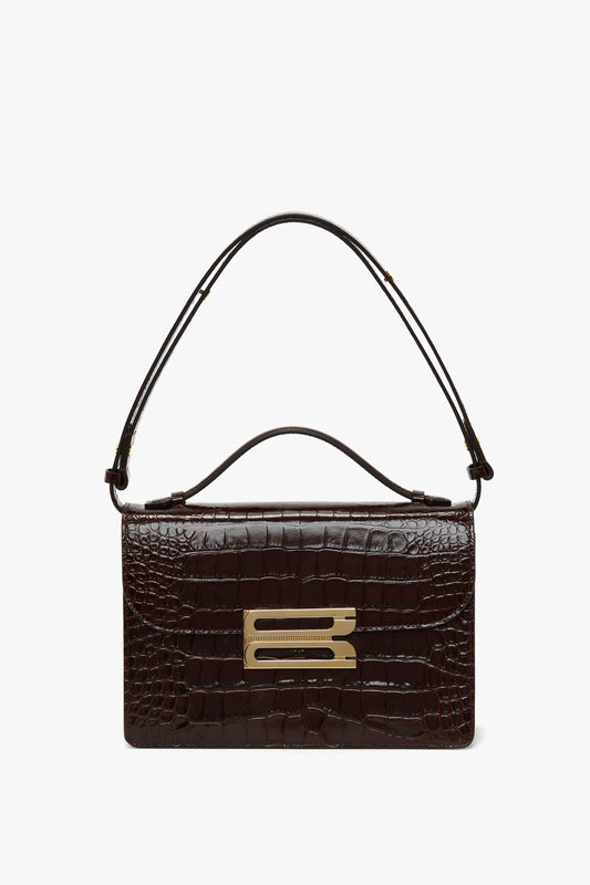 Dorian Bag In Dark Brown Croc Embossed Leather