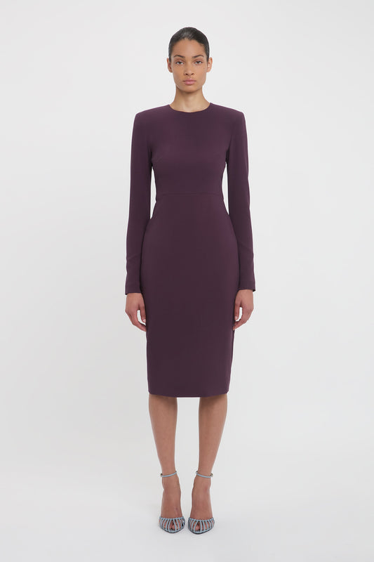 Long Sleeve T-Shirt Fitted Dress In Fig