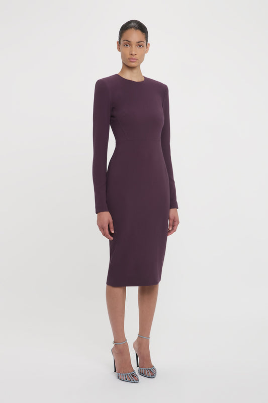 Long Sleeve T-Shirt Fitted Dress In Fig