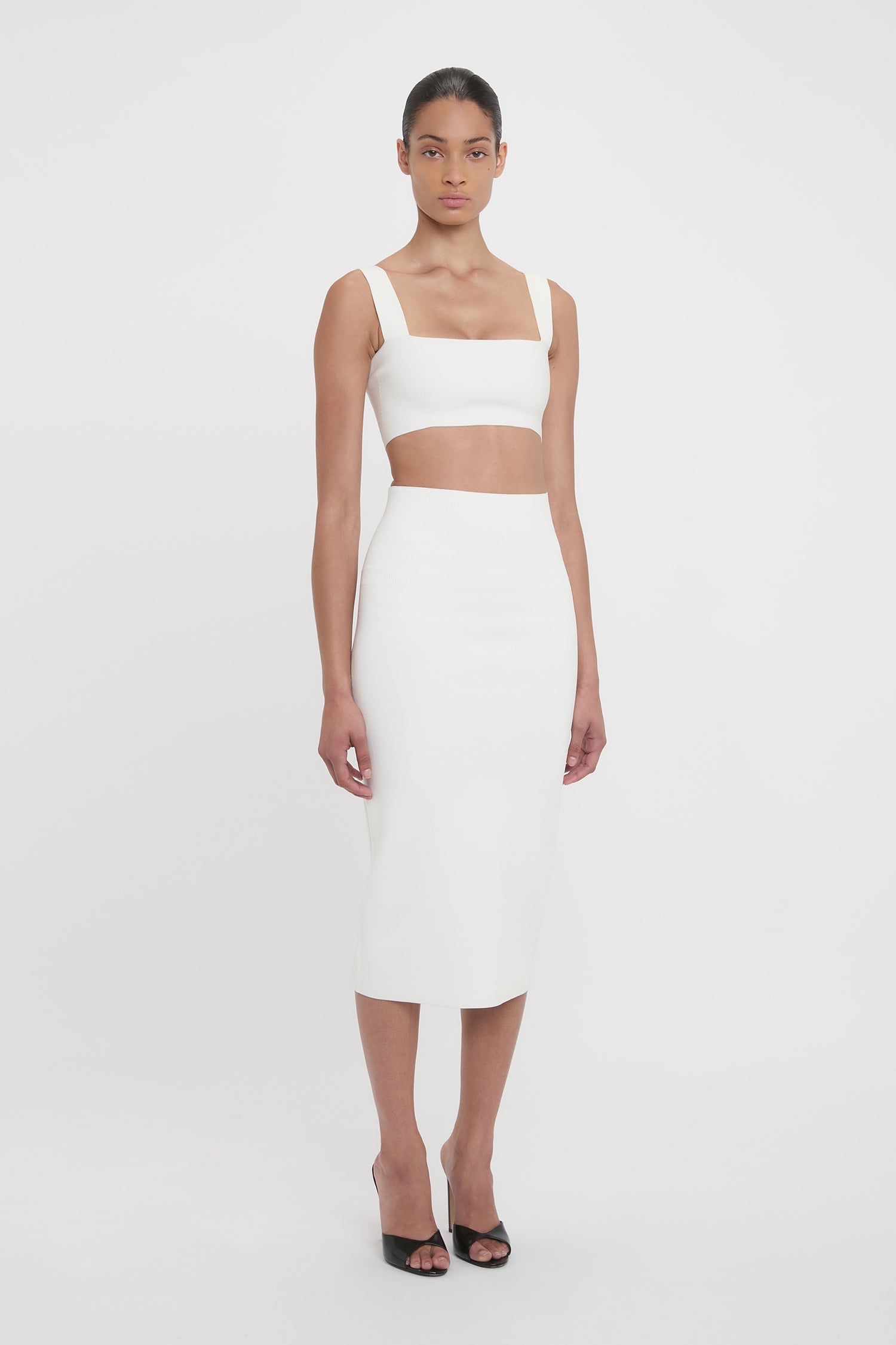 Fitted Midi Skirt In White – Victoria Beckham Int1
