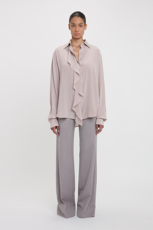 Asymmetric Ruffle Blouse In Heather