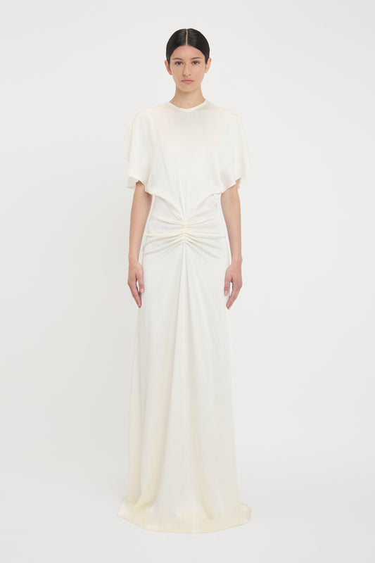 Gathered Waist Floor-Length Dress In Ivory