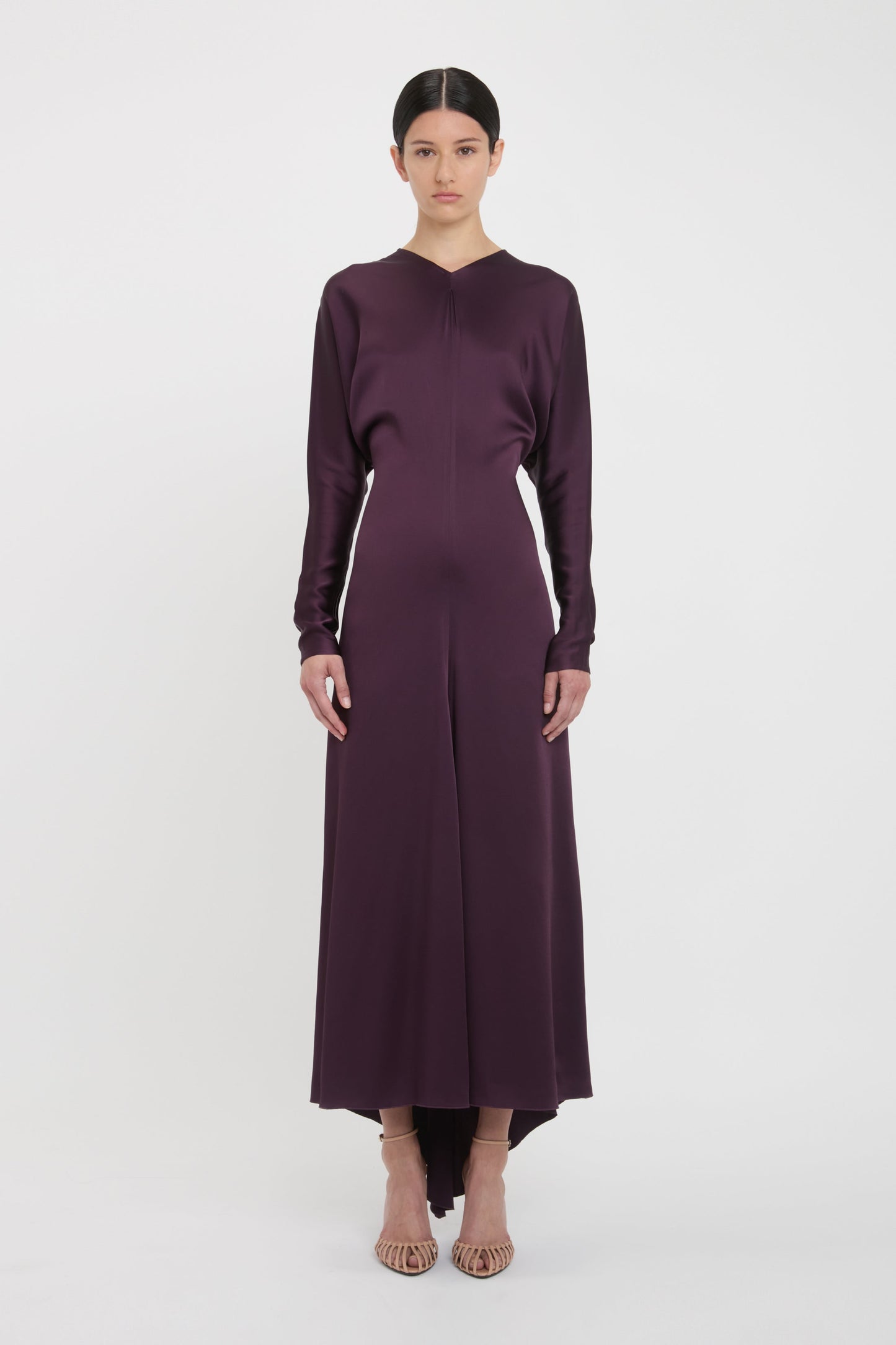 Long Sleeve Draped Midi Dress In Fig