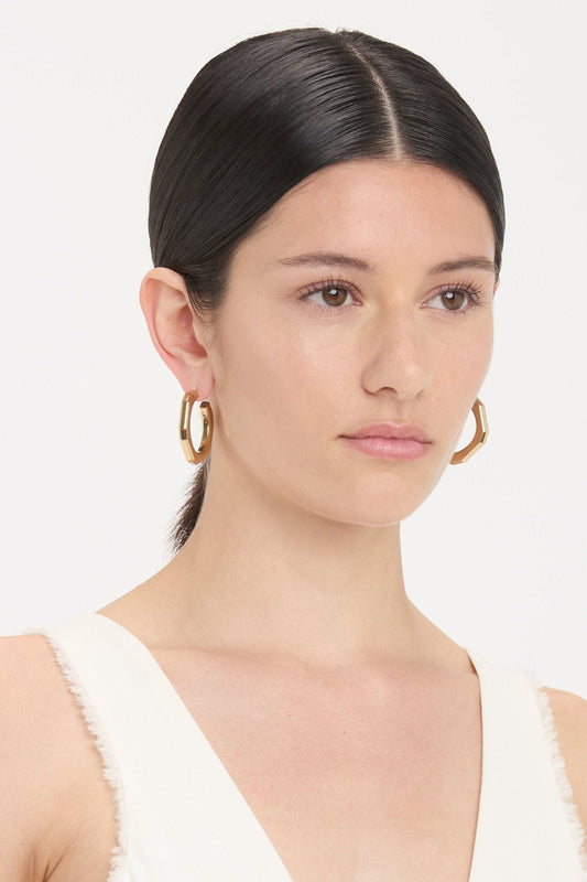 Hexagonal Hoop Earrings In Light Gold