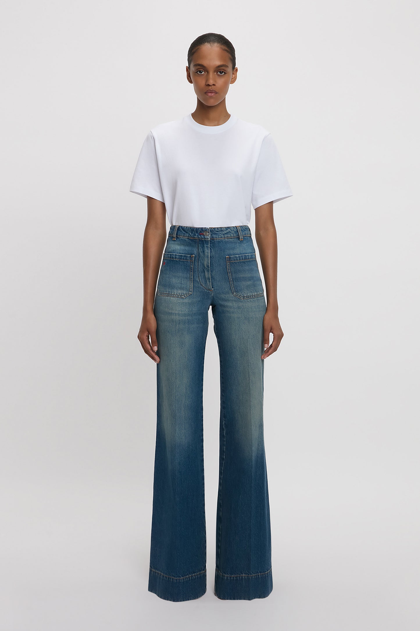 Alina High Waisted Extra Long Stretch Jean In Mid Blue