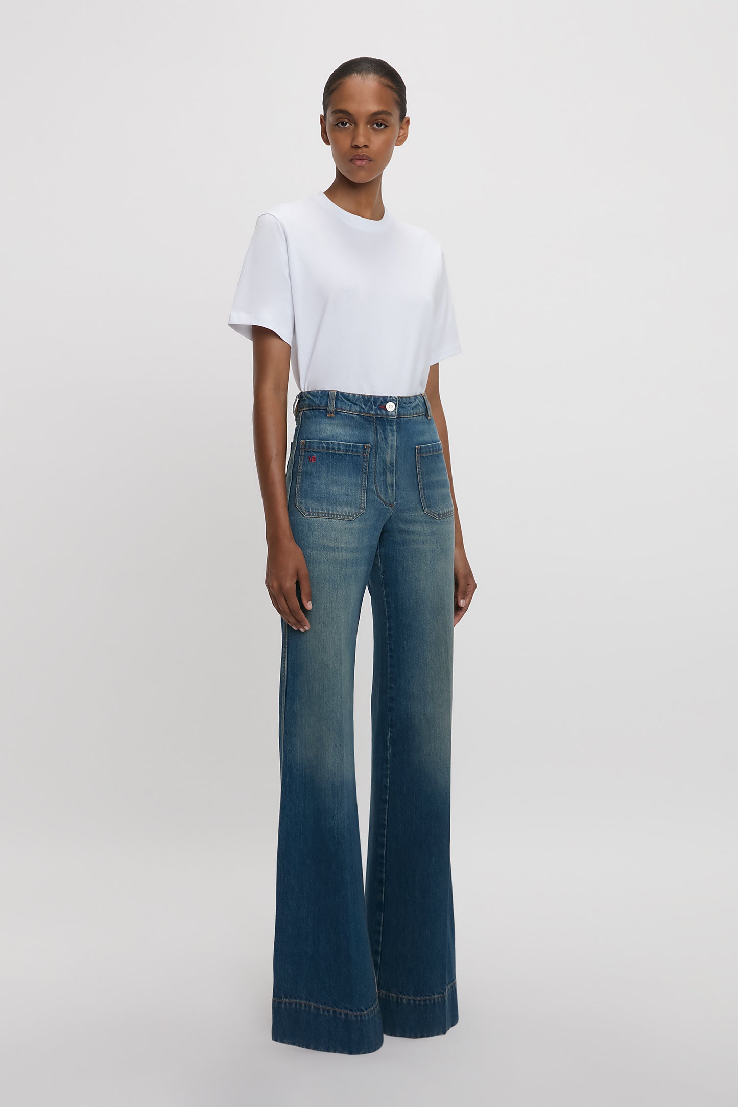 Alina High Waisted Extra Long Stretch Jean In Mid Blue
