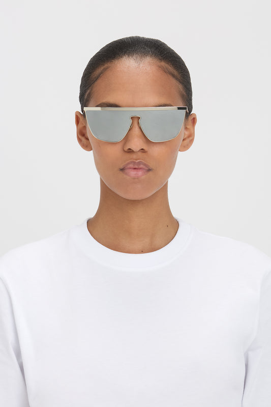 Geometric Visor Sunglasses In Silver-Mirror