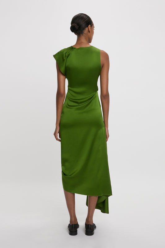 Draped Tuck Detail Midi Dress in Algae Green