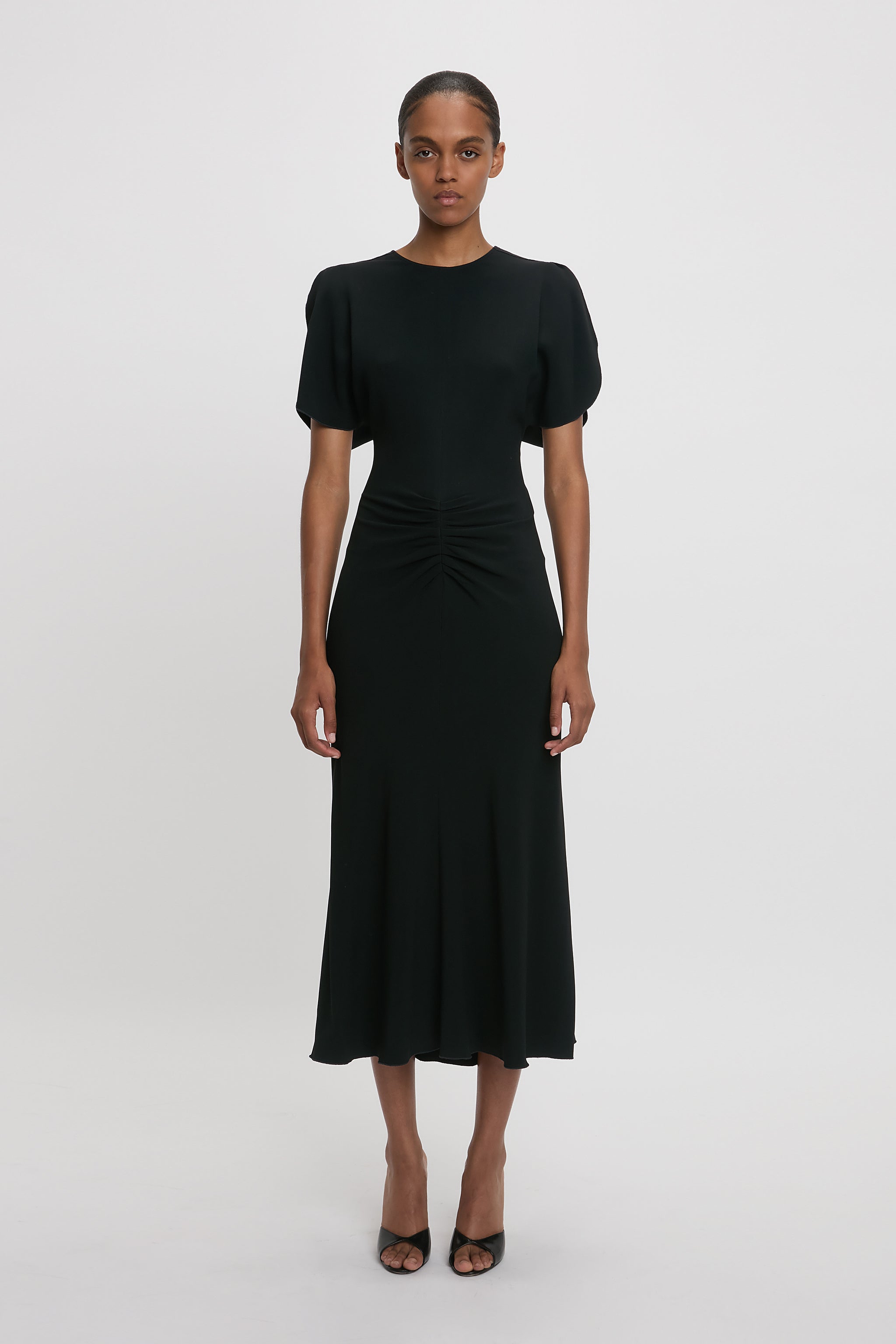 Gathered Waist Midi Dress In Black – Victoria Beckham