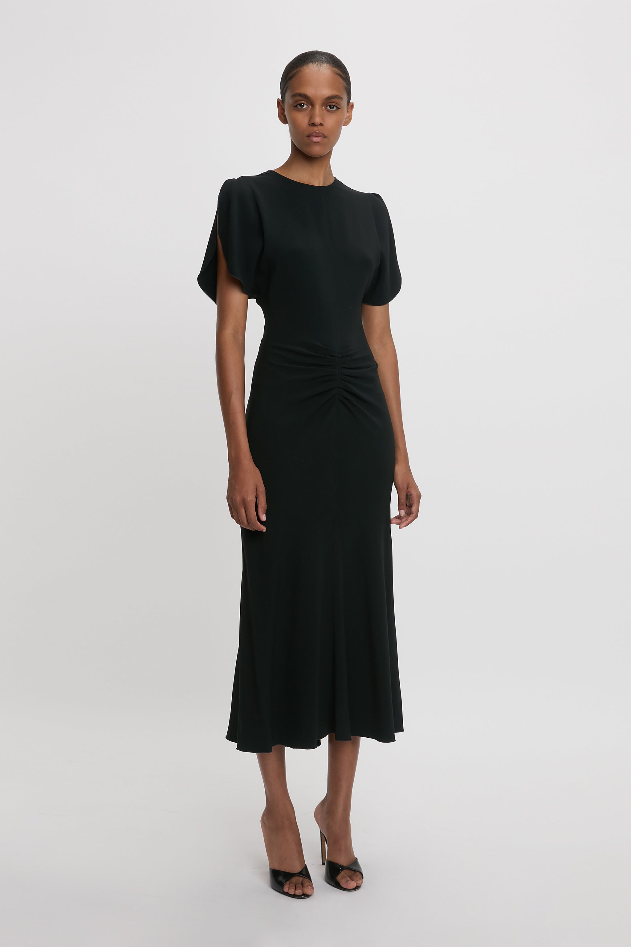 Gathered Waist Midi Dress In Black – Victoria Beckham