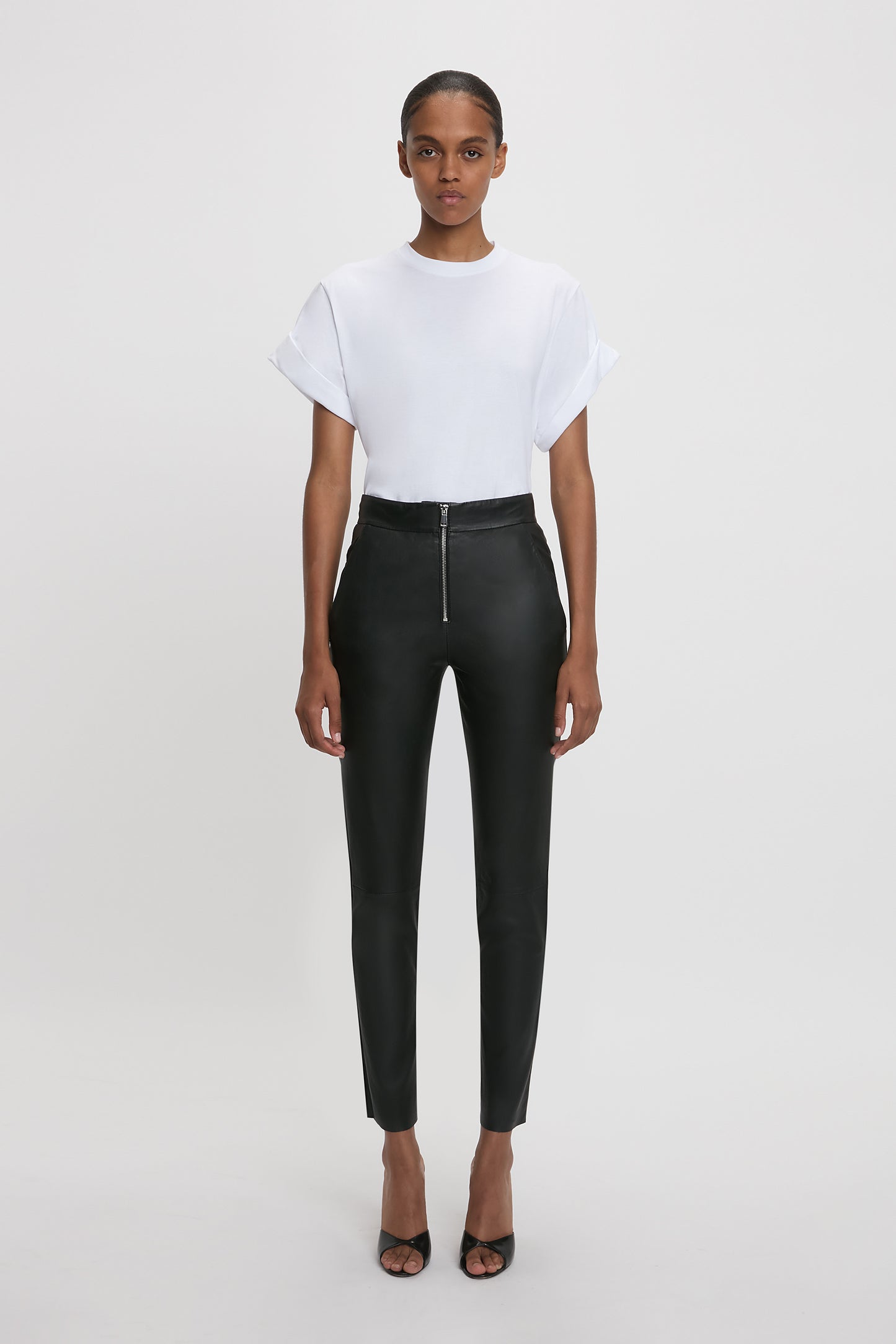 Slim Leather Trouser in Black