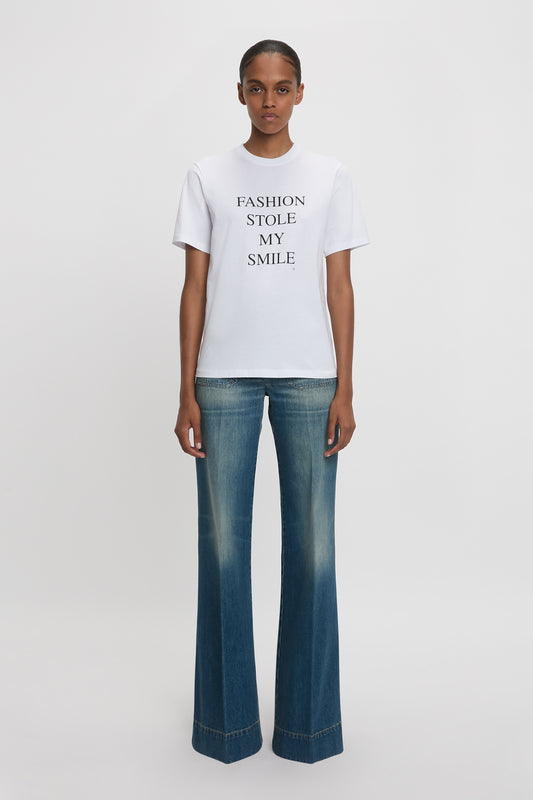 Fashion Stole My Smile Slogan T-Shirt In White