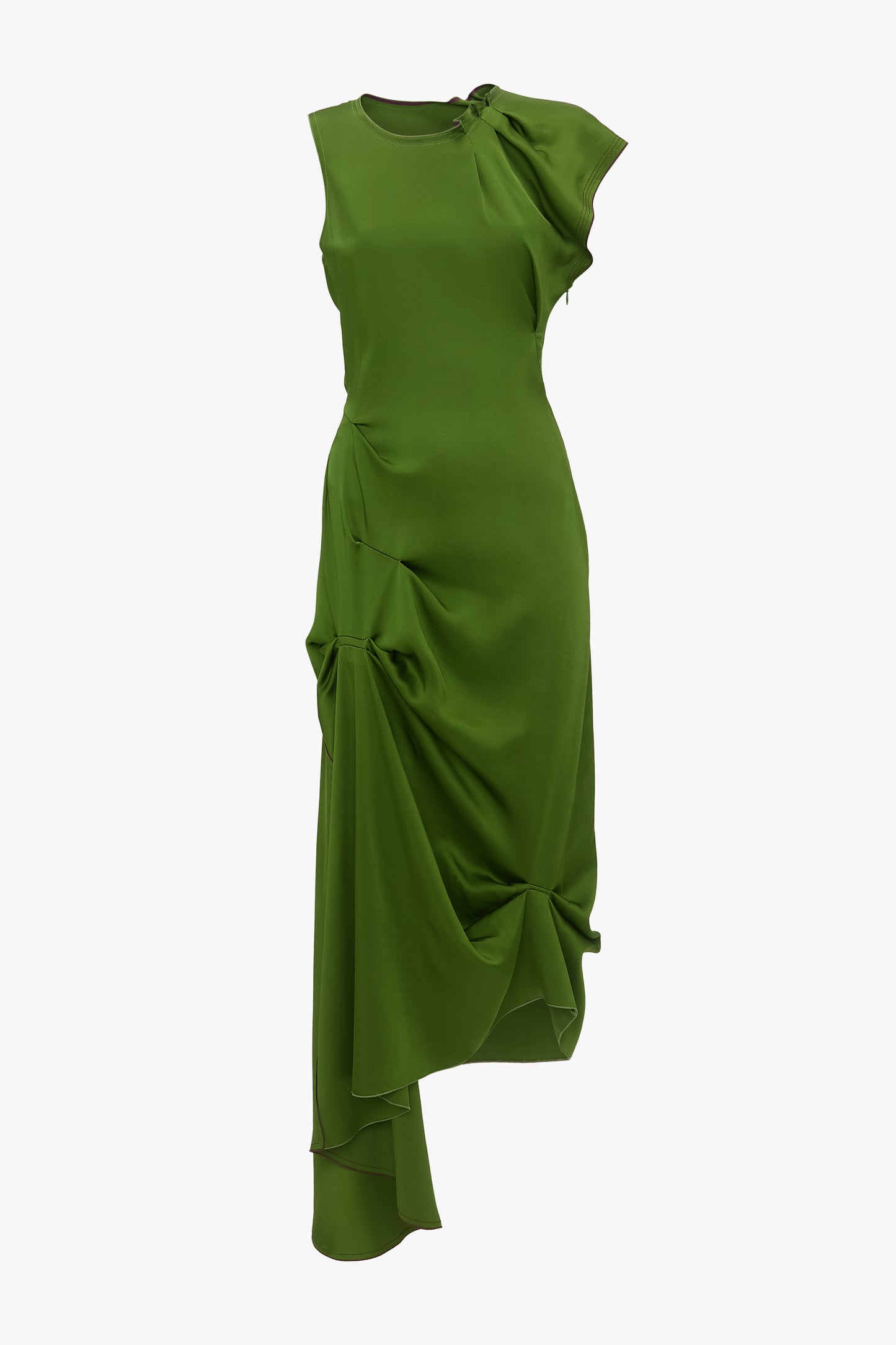 Draped Tuck Detail Midi Dress in Algae Green