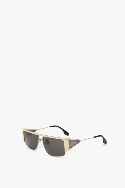 Flat Top Rectangular Sunglasses In Gold-Grey