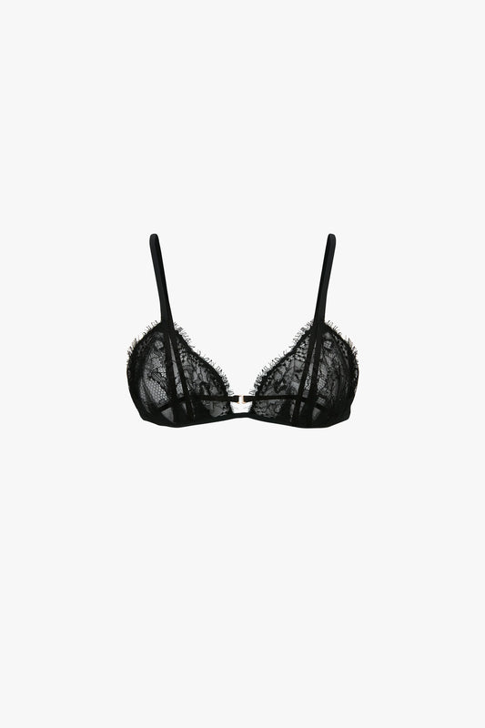 Pleat Detail Lace Bra In Black