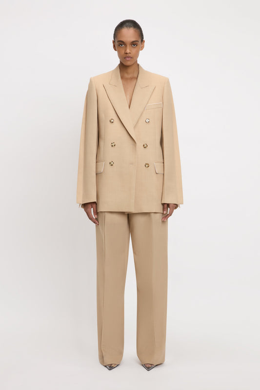 Double-Breasted Jacket In Sepia-Ivory