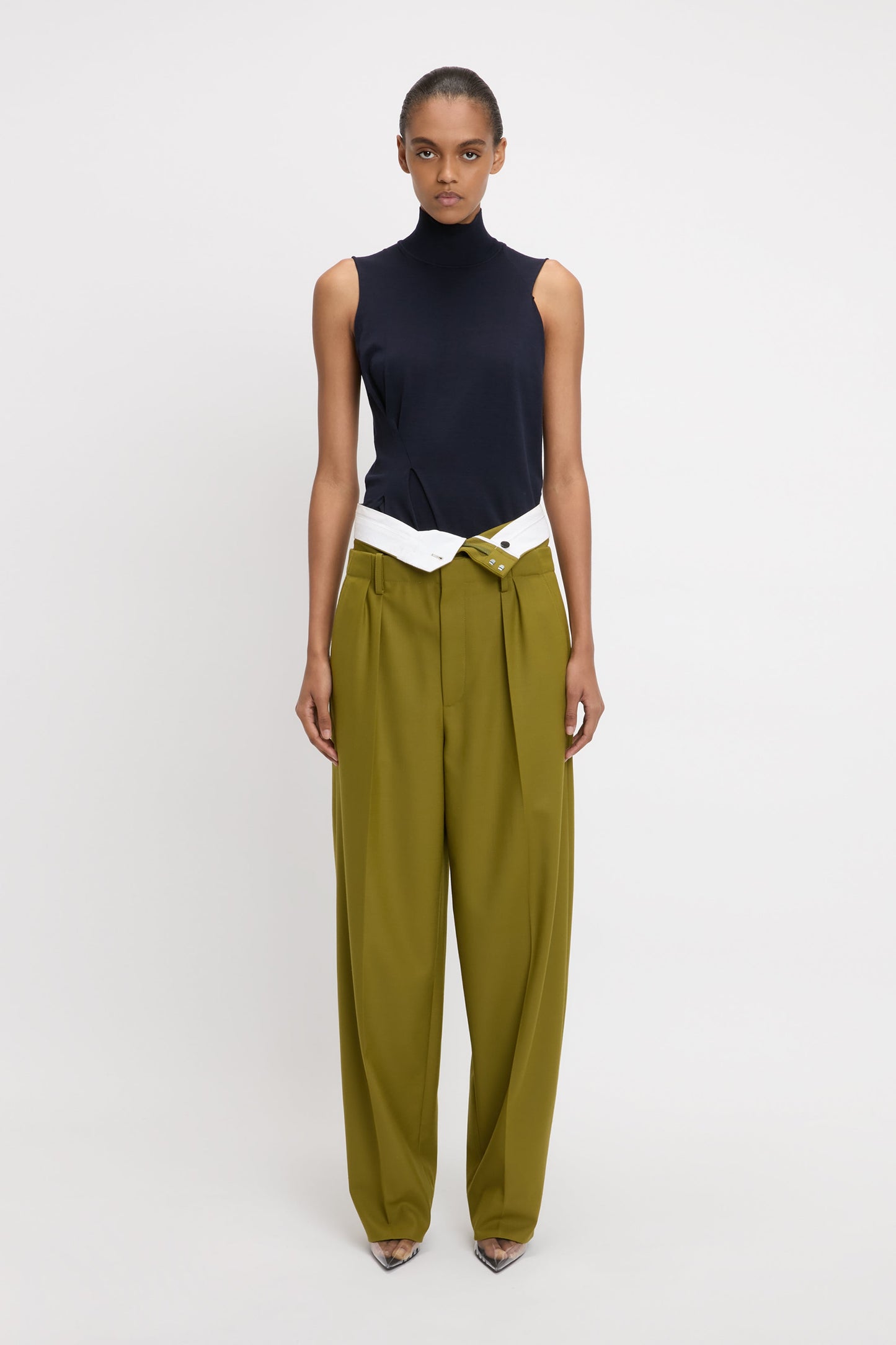 Double Waistband Trouser In Willow