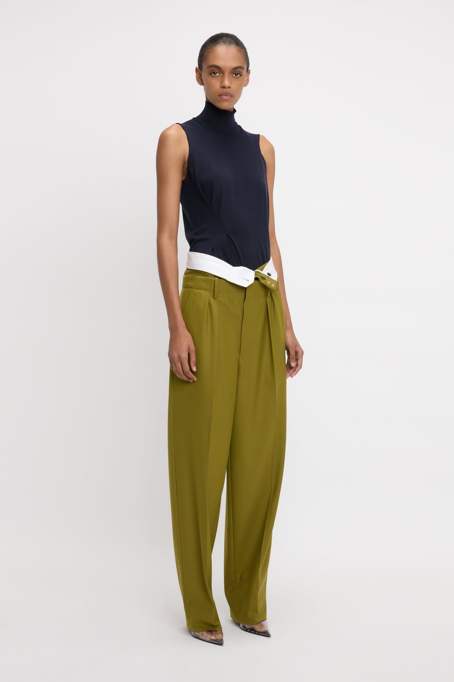 Double Waistband Trouser In Willow