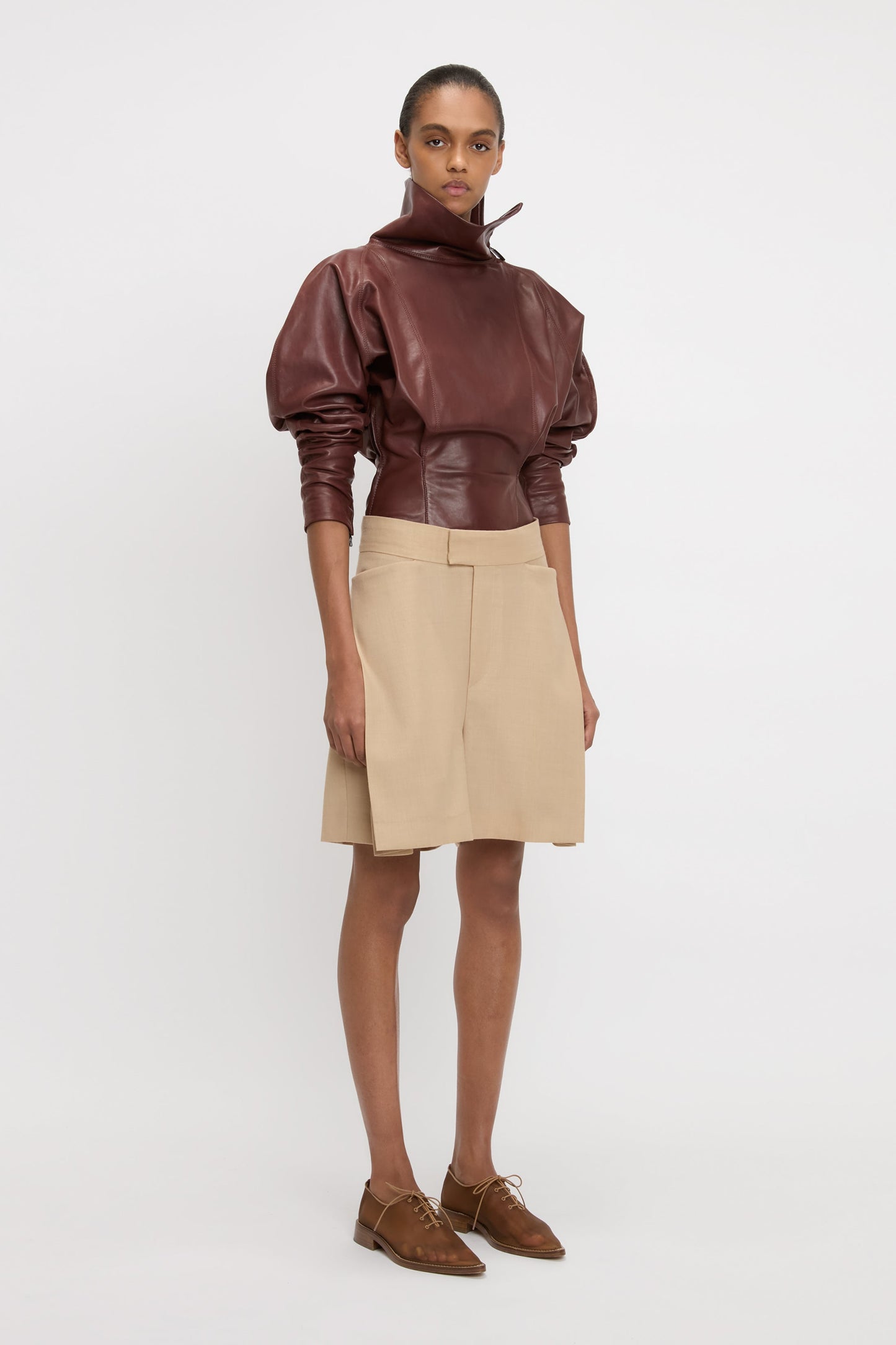 Pleat Detail Culotte In Sepia-Ivory