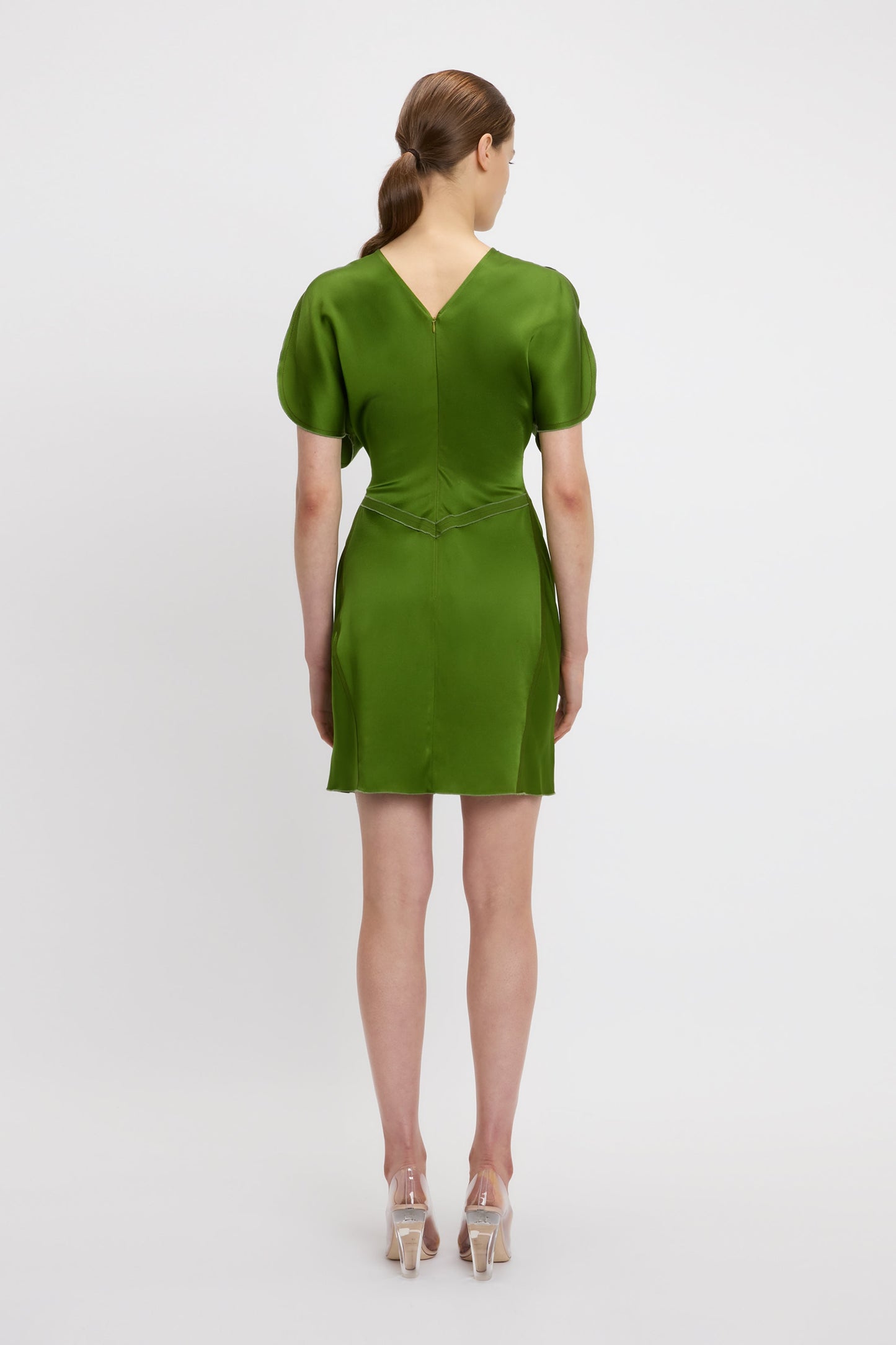 Gathered Waist Mini Dress In Algae