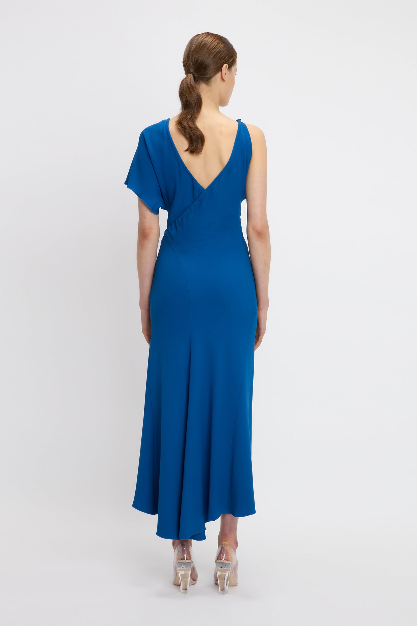 Asymmetric Ruched Detail Midi Dress In Sapphire Blue