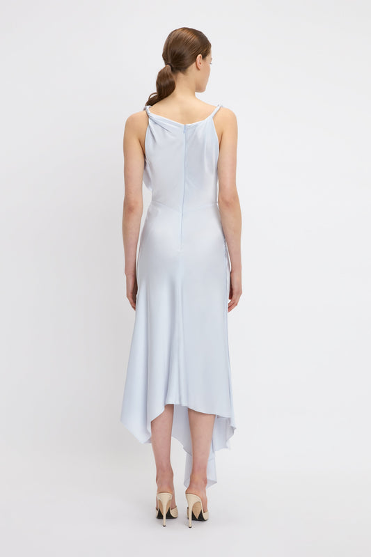 Asymmetric Draped Midi Dress In Ice | Designer Dresses
