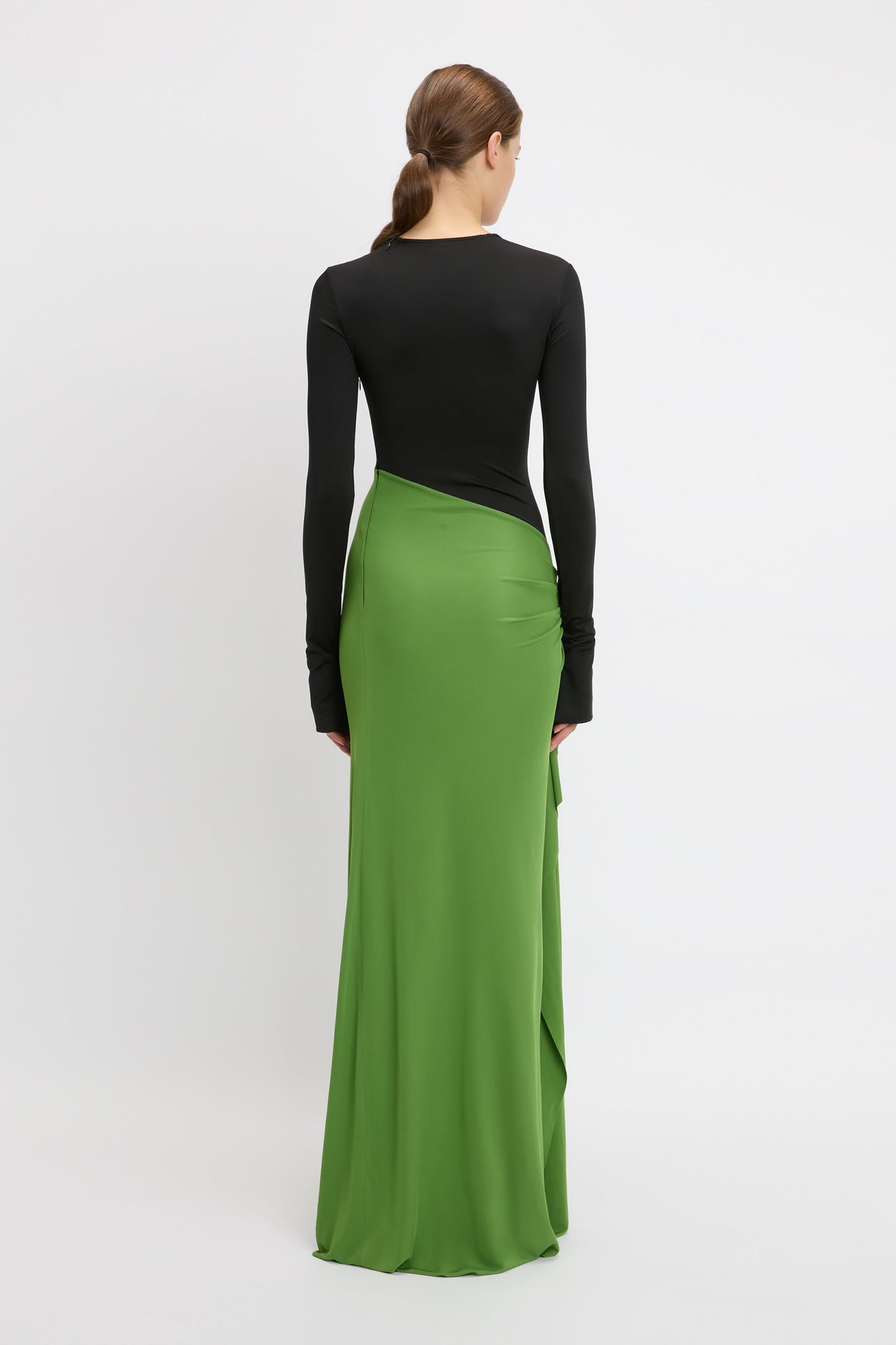 Long Sleeve Ruched Detail Gown In Black-Algae