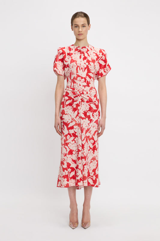 Gathered Waist Midi Dress In Chilli-Blush