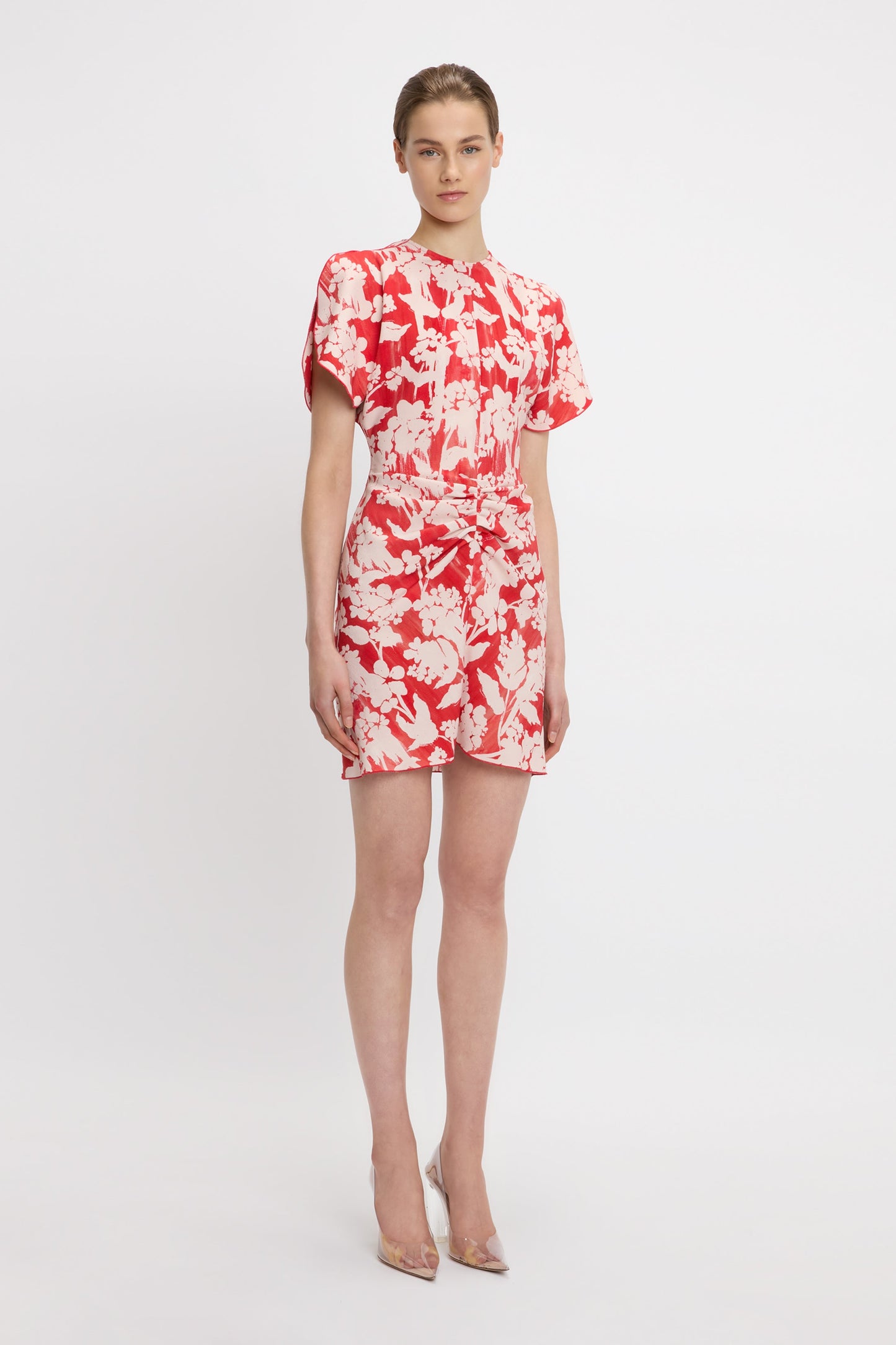 Gathered Waist Mini Dress In Chilli-Blush