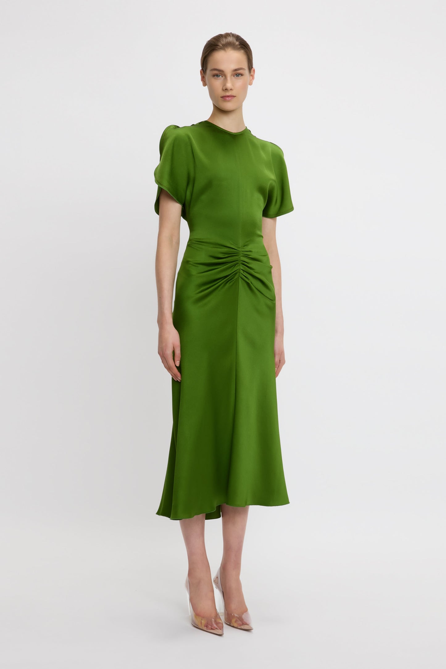 Gathered Waist Dress In Algae