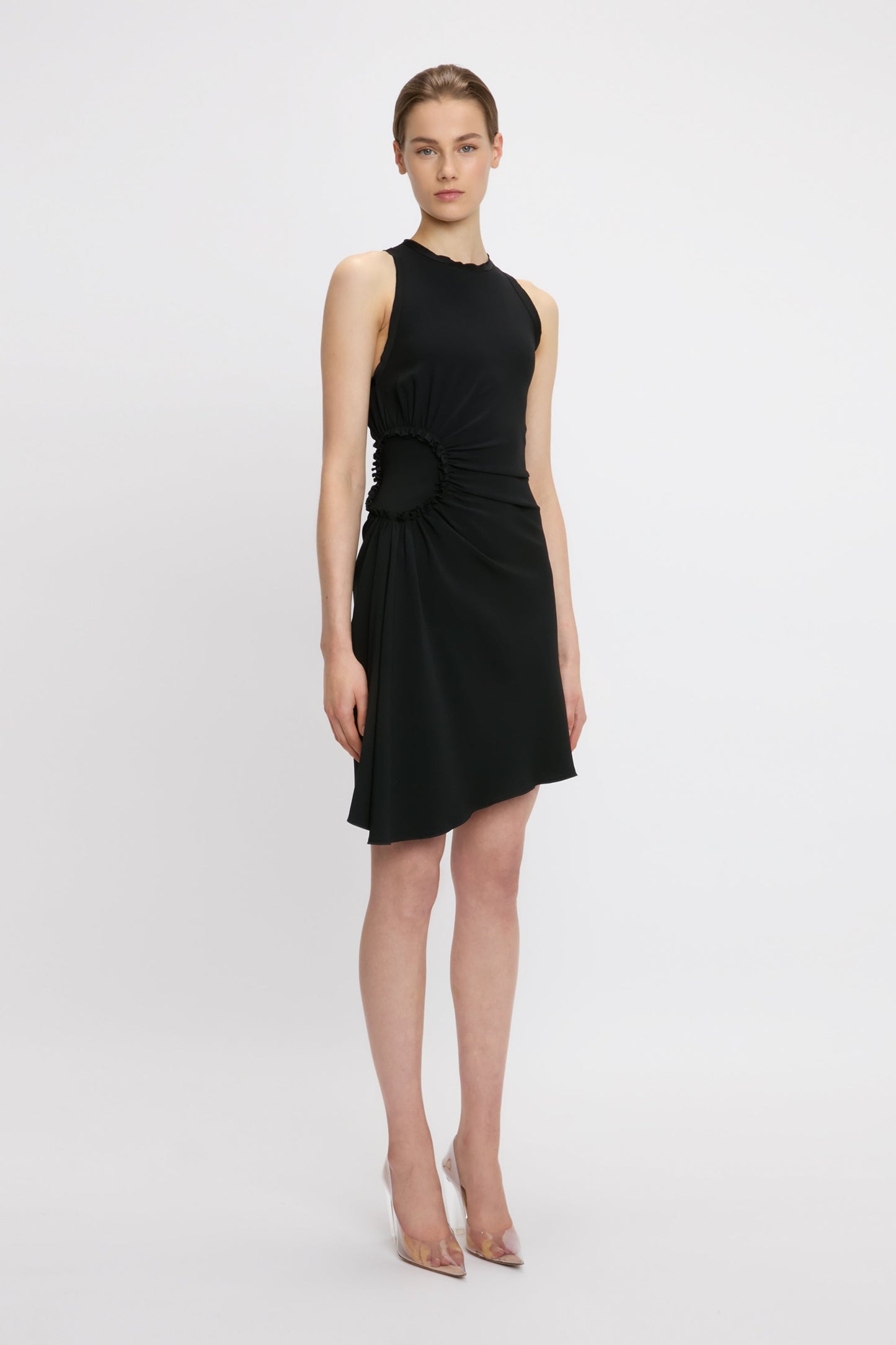 Sleeveless Gathered Detail Mini Dress In Black