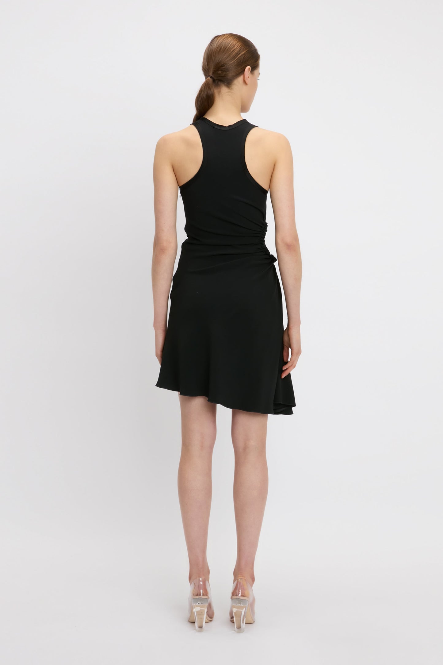 Sleeveless Gathered Detail Mini Dress In Black