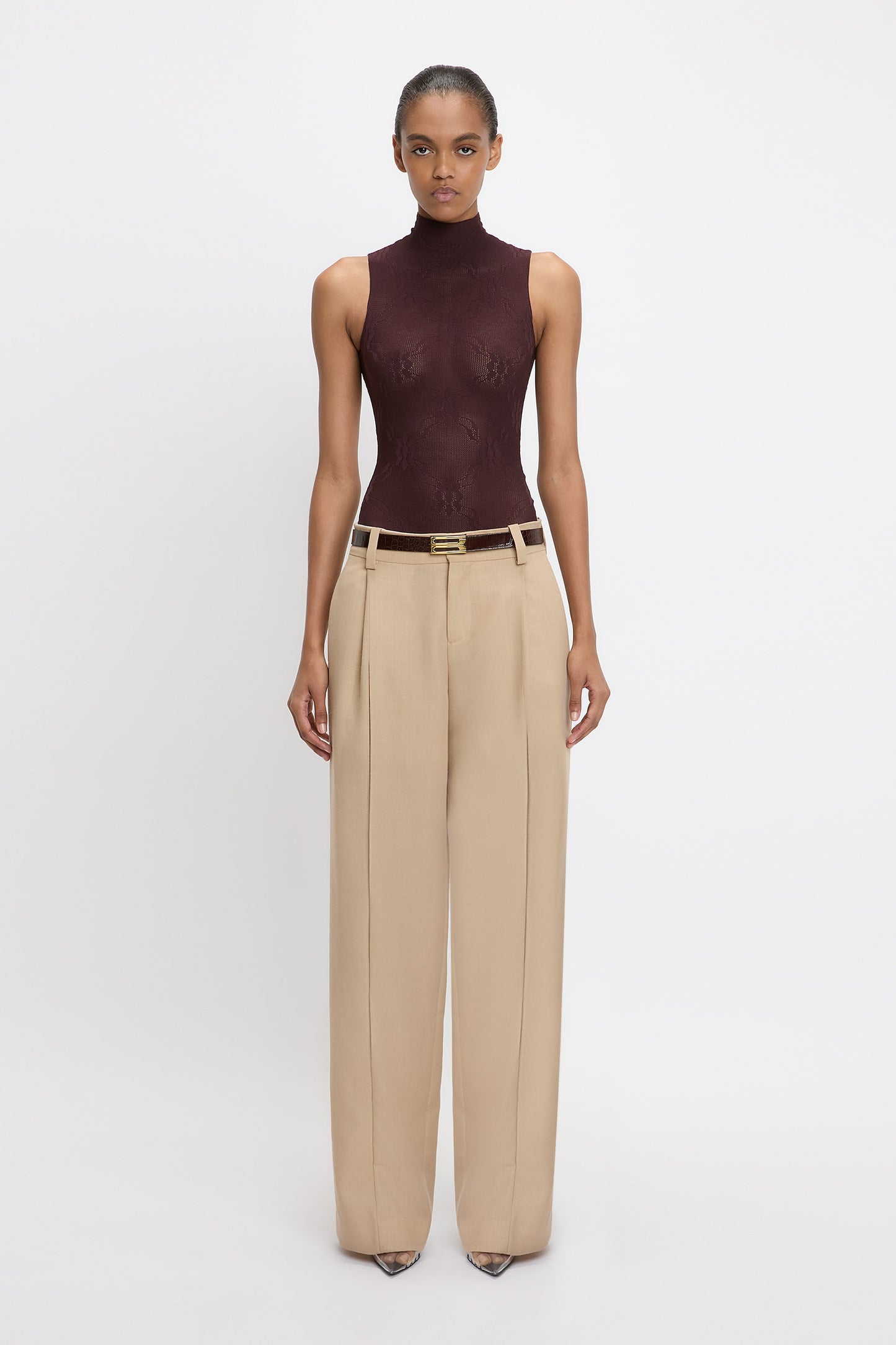 Low Rise Seam Detail Trouser In Sepia