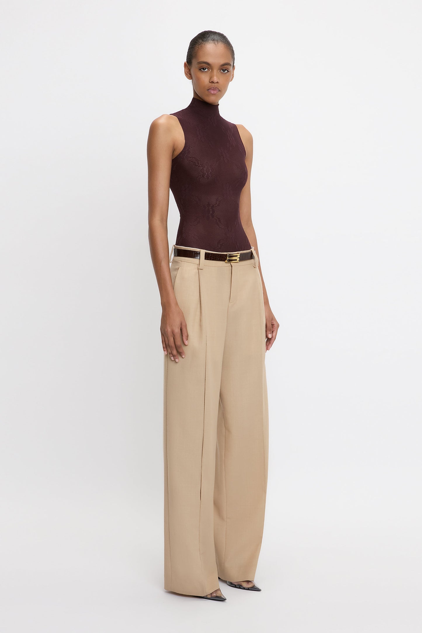 Low Rise Seam Detail Trouser In Sepia