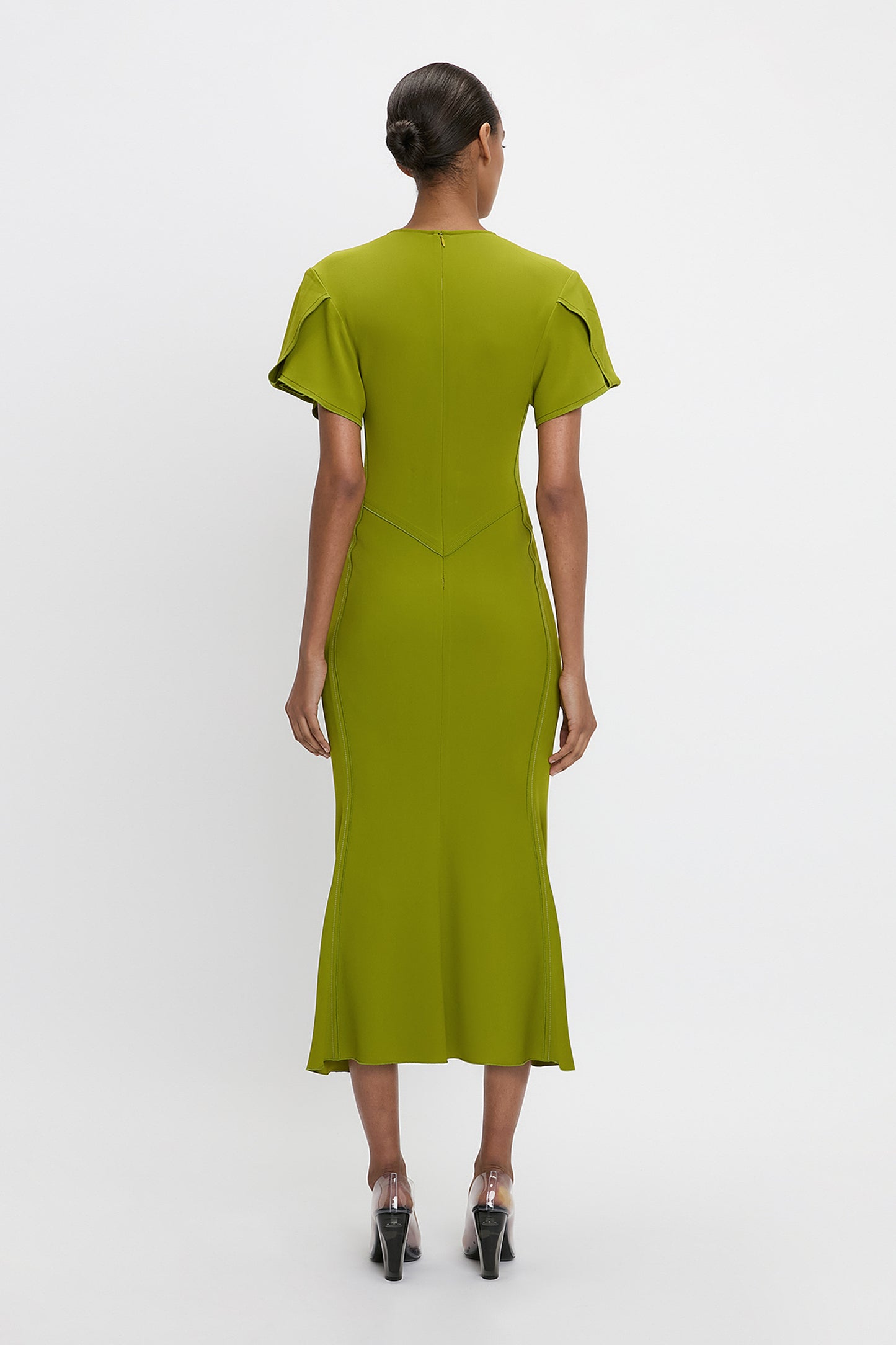 Gathered V-Neck Midi Dress In Parakeet