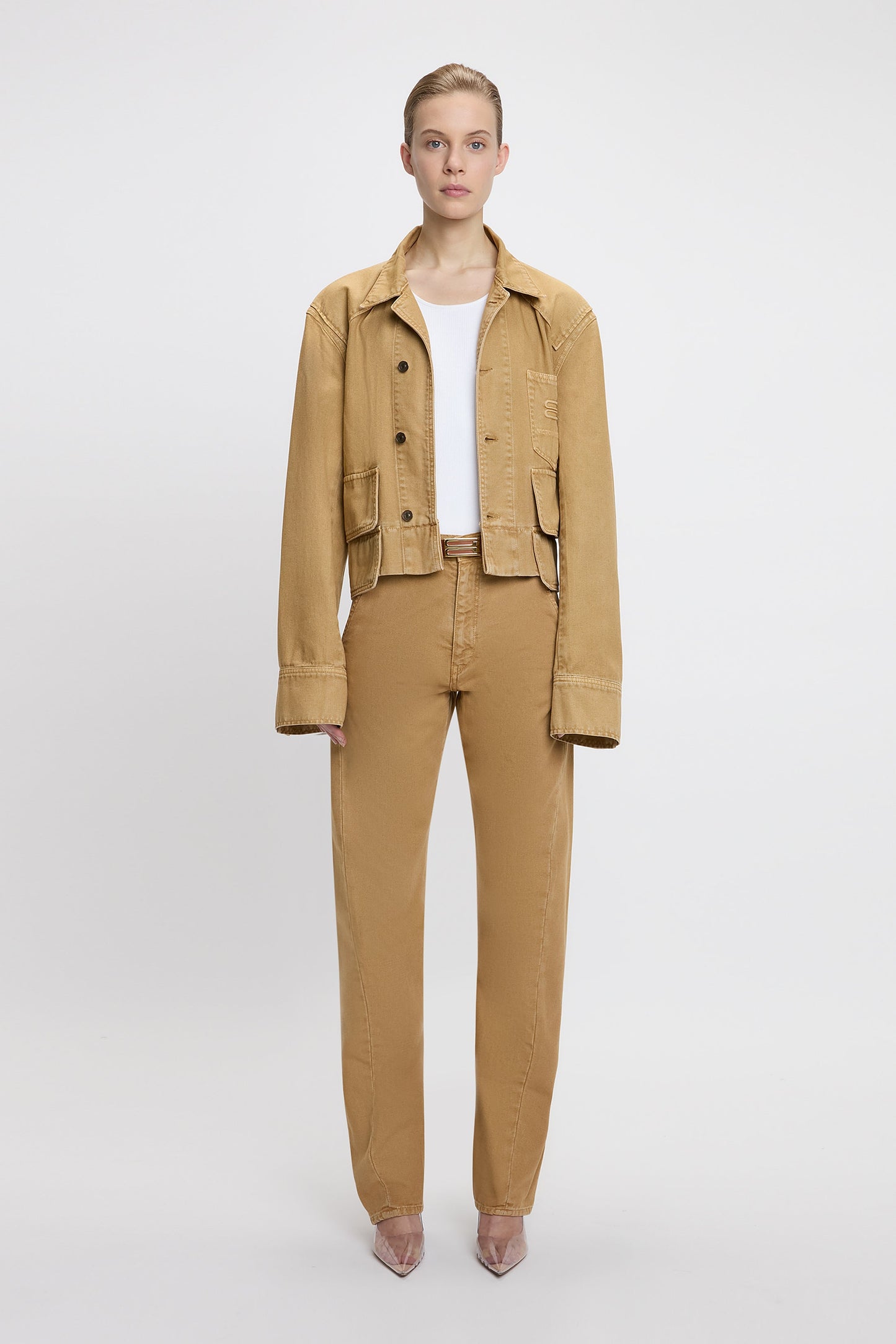 Denim Utility Jacket In Beige
