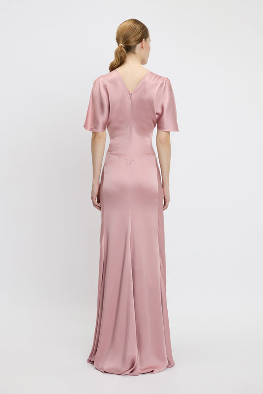 Gathered Waist Closed Back Floor-Length Dress In Peony