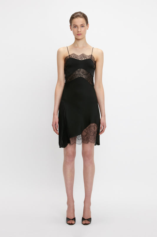 Mini Lace Cami Dress In Black