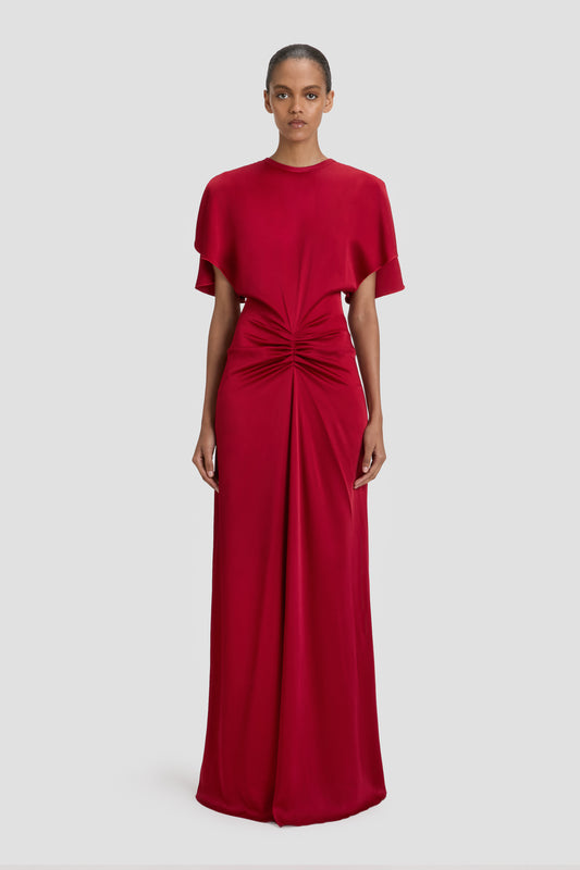 Gathered Waist Floor-Length Dress In Rose