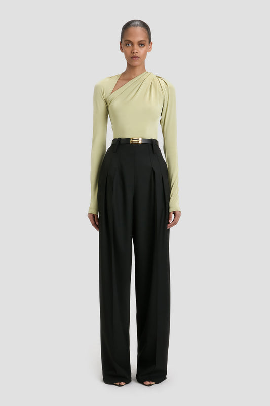 Slash Neck Jersey Top In Pistachio