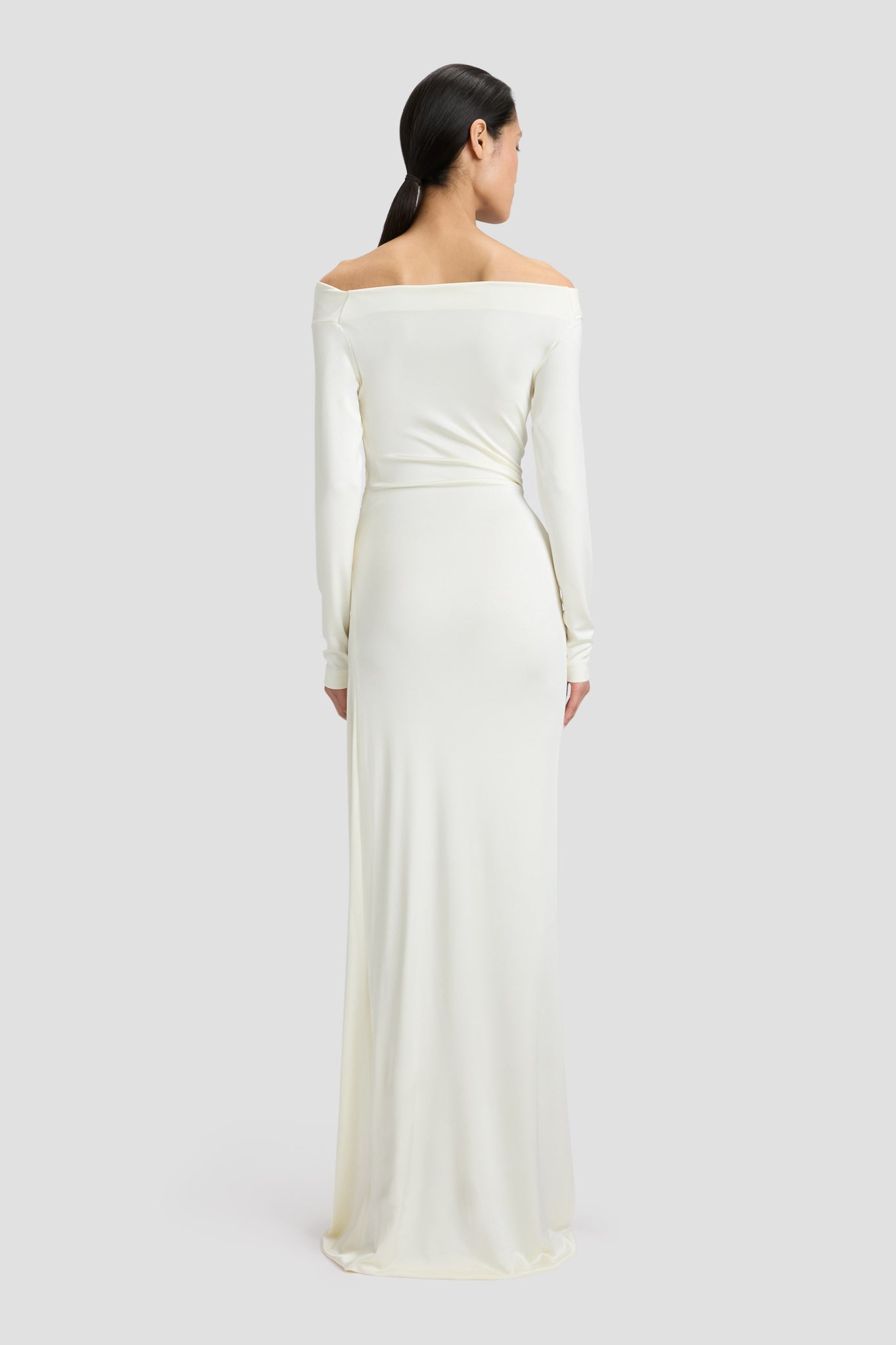 Off-Shoulder Draped Gown In Ivory