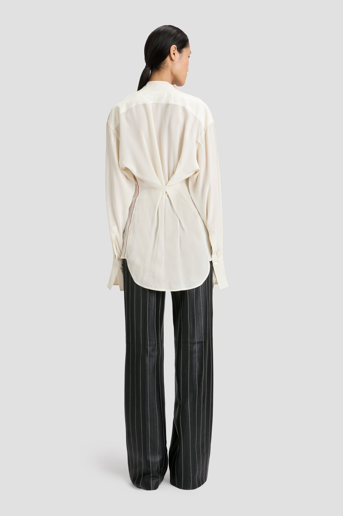 Double Pleat Leather Trouser In Black-Ivory