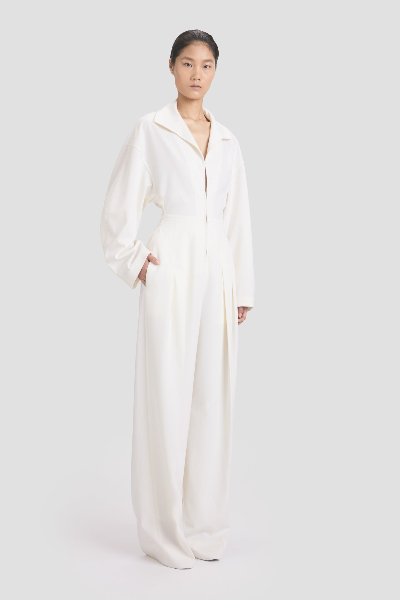 Tab Detail Jumpsuit In Ivory