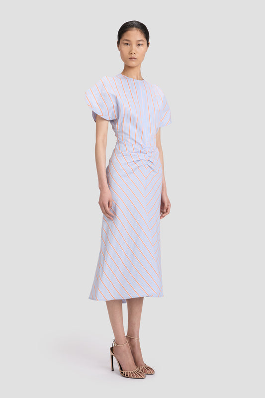 Gathered Waist Midi Dress In Delphinum-Orange