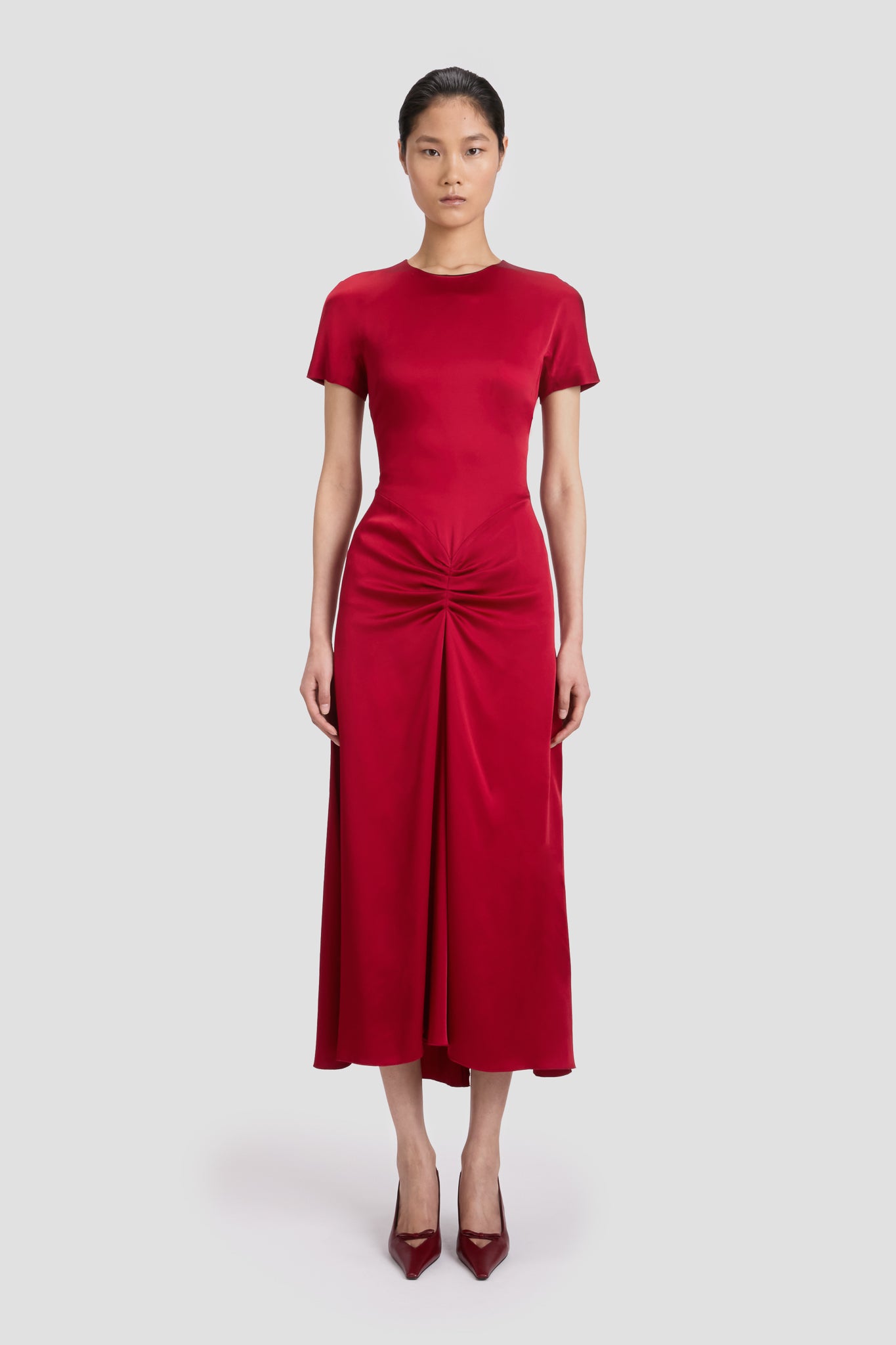 Gathered Detail T-Shirt Midi Dress In Rose