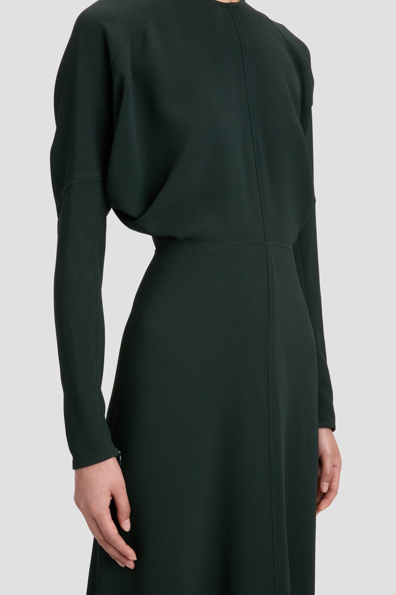 Long Sleeve Dolman Midi Dress In Dark Pine