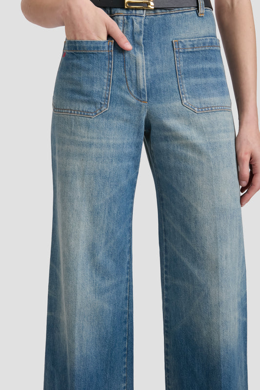 Alina High Waisted Long Jean In Washed Blue